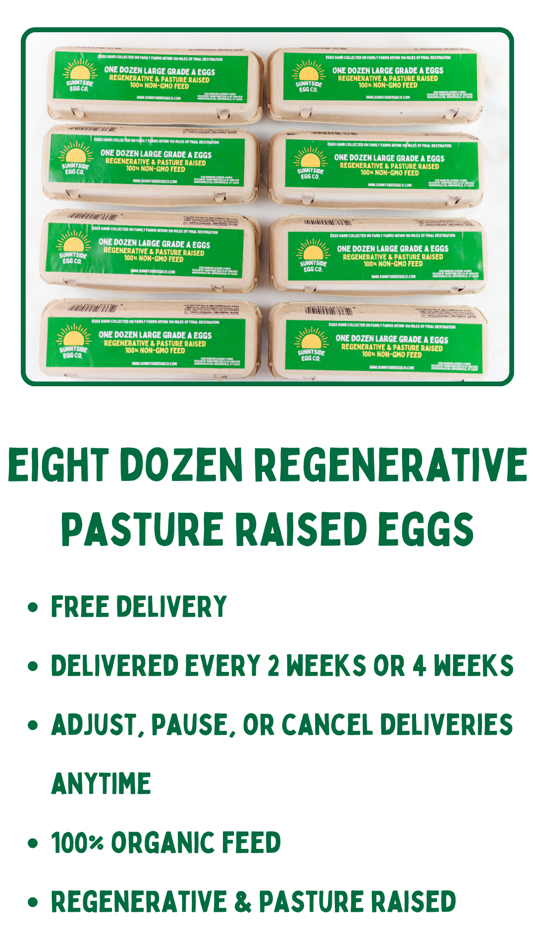 Eight Dozen Pasture Raised Eggs